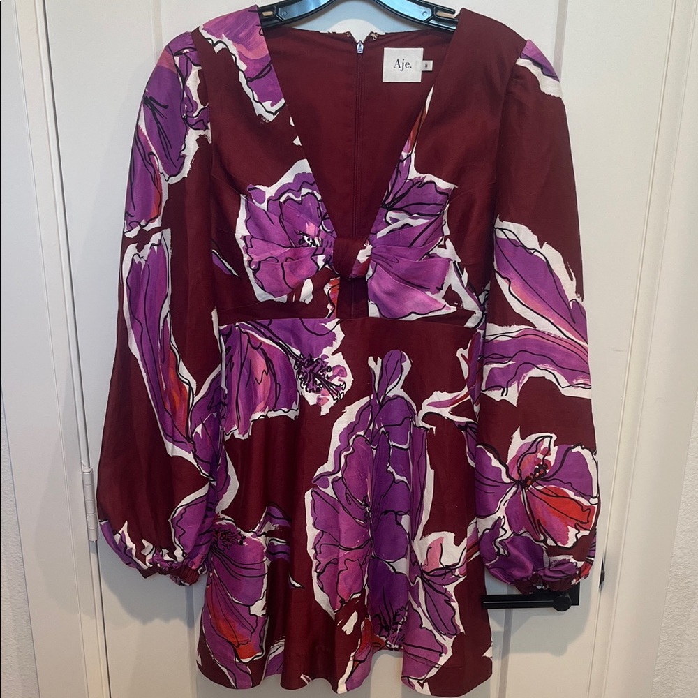 Aje Burgundy and Purple Floral Dress